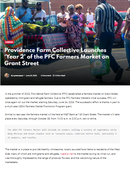 Providence Farm Collective Launches ‘Year 2’ of the PFC Farmers Market on Grant Street